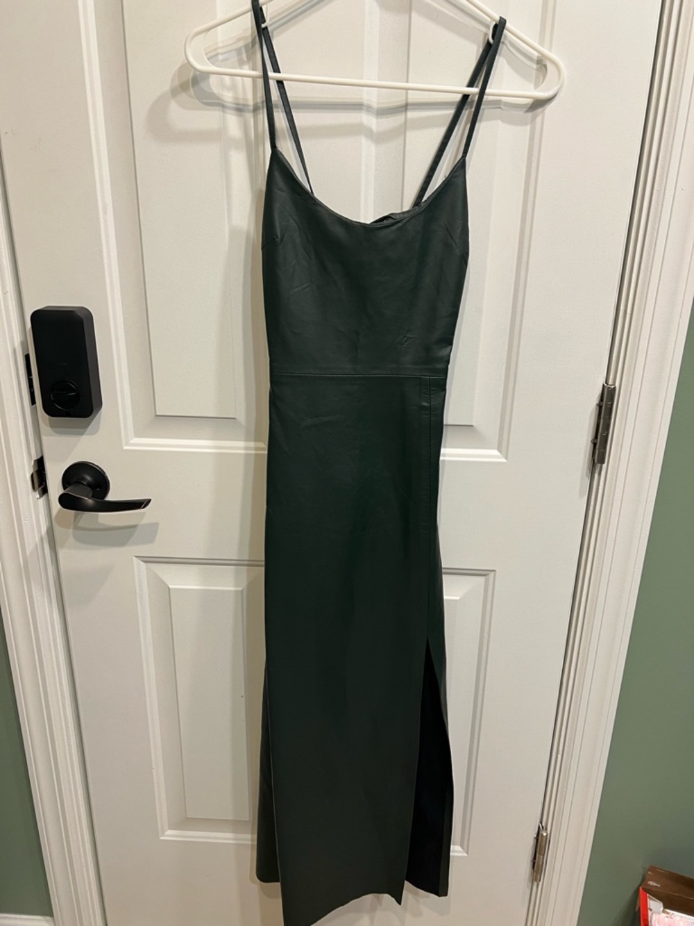 Zara Dark Green Faux leather dress with slit nwt